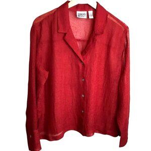 CHICO’S DESIGN Vintage Women Crimson Sheer Tab Sleeve Blouse Lagenlook Sz 1 M